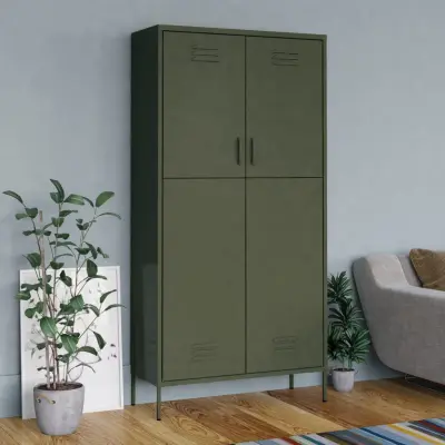 The Living Store Garderobna omara olivno zelena 90x50x180 cm jeklo - Garderobna Omara