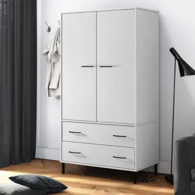 The Living Store Garderobna omara bela 90x55x172,5 cm trden les OSLO - Garderobna Omara