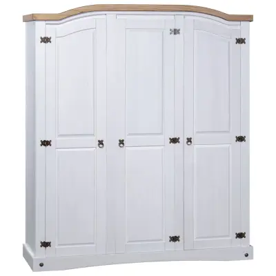 The Living Store Garderobna omara mehiška borovina Corona Range s 3 vrati bela - Garderobna Omara