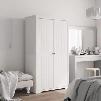 The Living Store Garderobna omara BODO bela 99x53,5x173 cm trdna borovina - Garderobna Omara