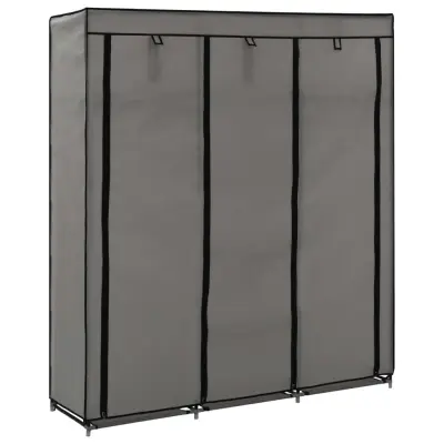 The Living Store Garderobna omara s predelki in palicami siva 150x45x175cm blago - Garderobna Omara