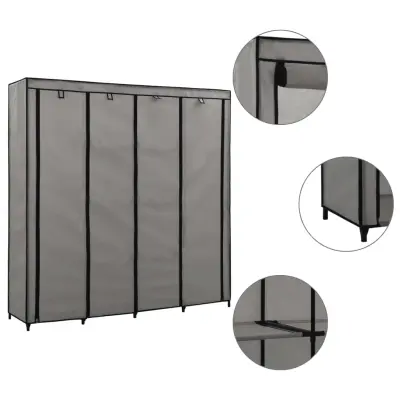 The Living Store Garderobna omara s 4 predelki siva 175x45x170 cm - Garderobna Omara