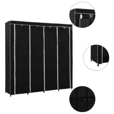 The Living Store Garderobna omara s 4 predelki črna 175x45x170 cm - Garderobna Omara