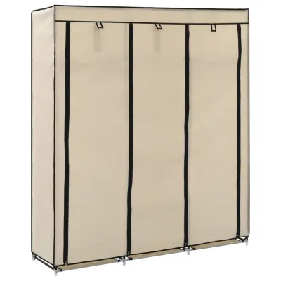 The Living Store Garderobna omara s predelki in palicami krem 150x45x175cm blago - Garderobna Omara
