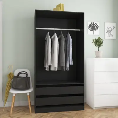 The Living Store Garderobna omara črna 100x50x200 cm iverna plošča - Garderobna Omara