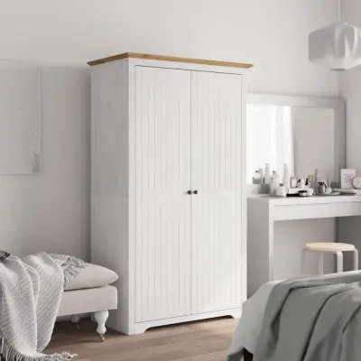 The Living Store Garderobna omara BODO bela rjava 99x53,5x173 cm trdna borovina - Garderobna Omara
