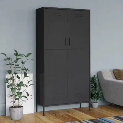 The Living Store Garderobna omara antracitna 90x50x180 cm jeklo - Garderobna Omara