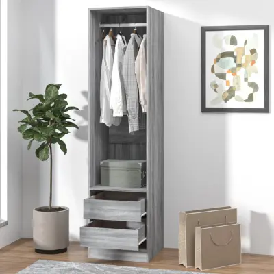The Living Store Omara s predali siva sonoma 50x50x200 cm konstruiran les - Garderobna Omara