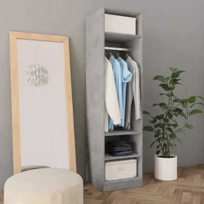 The Living Store Garderobna omara betonsko siva 50x50x200 cm iverna plošča - Garderobna Omara
