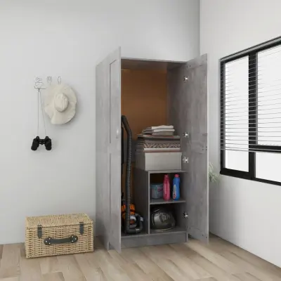 The Living Store Garderobna omara betonsko siva 82,5x51,5x180 cm iverna plošča - Garderobna Omara