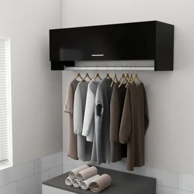 The Living Store Garderobna omara črna 100x32,5x35 cm iverna plošča - Garderobna Omara
