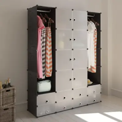 The Living Store Modularna omara z 18 predelki črna in bela 37x146x180,5 cm - Modularna Omarica