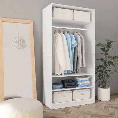 The Living Store Garderobna omara bela 100x50x200 cm iverna plošča - Garderobna Omara