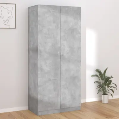 The Living Store Garderobna omara betonsko siva 90x52x200 cm iverna plošča - Garderobna Omara