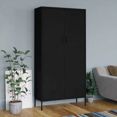 The Living Store Garderobna omara črna 90x50x180 cm jeklo - Garderobna Omara
