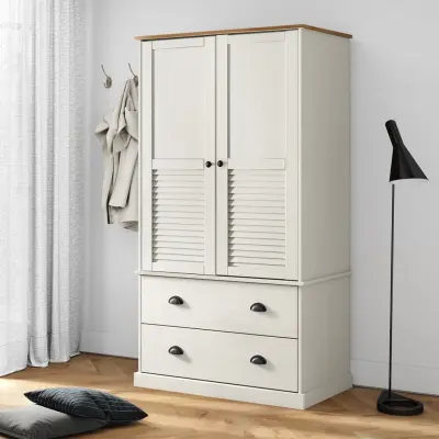 The Living Store Garderobna omara VIGO bela 90x55x176 cm trdna borovina - Garderobna Omara