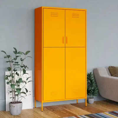 The Living Store Garderobna omara gorčično rumena 90x50x180 cm jeklo - Garderobna Omara