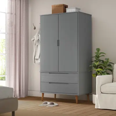 The Living Store Garderobna omara MOLDE siva 90x55x175 cm trdna borovina - Garderobna Omara