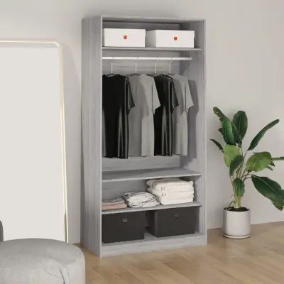 The Living Store Garderobna omara siva sonoma 100x50x200 cm inženirski les - Garderobna Omara