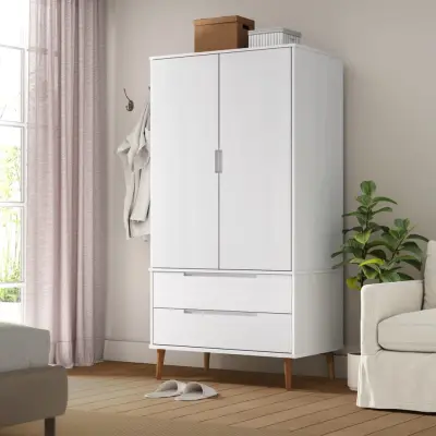 The Living Store Garderobna omara MOLDE bela 90x55x175 cm trdna borovina - Garderobna Omara