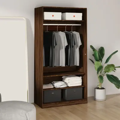 The Living Store Garderobna omara rjavi hrast 100x50x200 cm inženirski les - Garderobna Omara