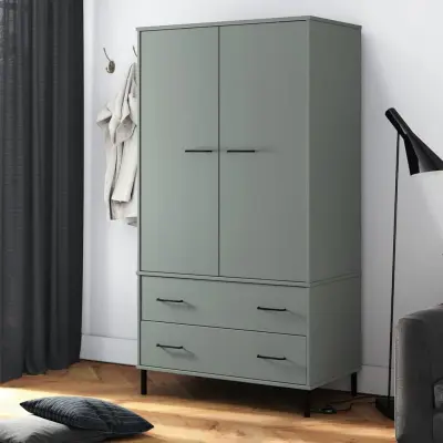 The Living Store Garderobna omara siva 90x55x172,5 cm trden les OSLO - Garderobna Omara