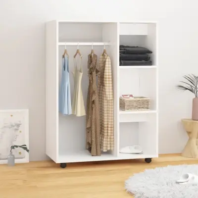 The Living Store Garderobna omara bela 80x40x110 cm iverna plošča - Garderobna Omara