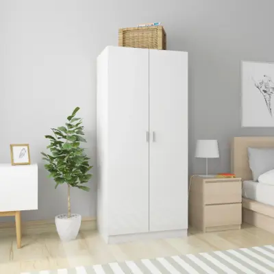 The Living Store Garderobna omara visok sijaj bela 80x52x180 cm iverna plošča - Garderobna Omara