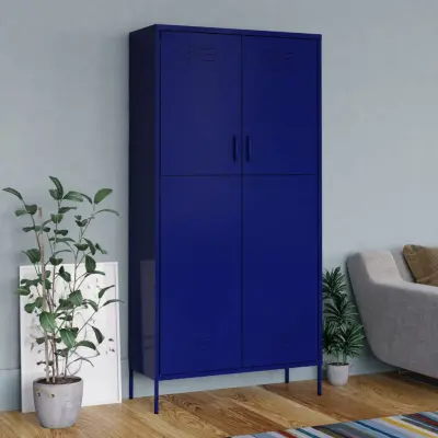 The Living Store Garderobna omara mornarsko modra 90x50x180 cm jeklo - Garderobna Omara