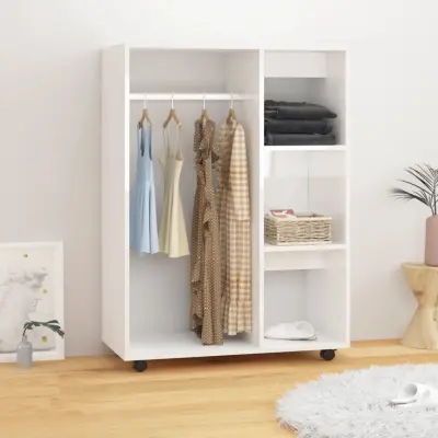 The Living Store Garderobna omara visok sijaj bela 80x40x110 cm iverna plošča - Garderobna Omara