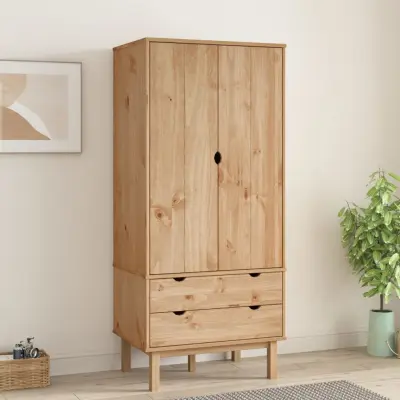 The Living Store Garderobna omara OTTA 76,5x53x172 cm trdna borovina - Garderobna Omara