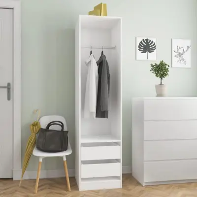 The Living Store Garderobna omara s predali bela 50x50x200 cm iverna plošča - Garderobna Omara