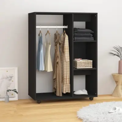 The Living Store Garderobna omara črna 80x40x110 cm iverna plošča - Garderobna Omara