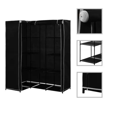 The Living Store Kotna garderobna omara 130x87x169 cm črna - Garderobna Omara