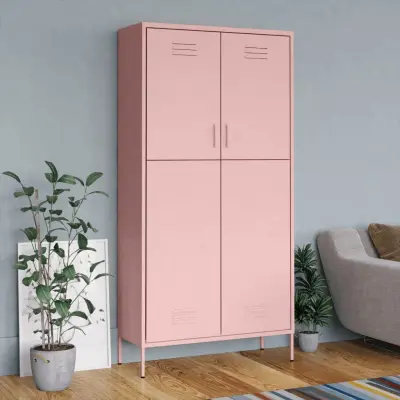 The Living Store Garderobna omara roza 90x50x180 cm jeklo - Garderobna Omara