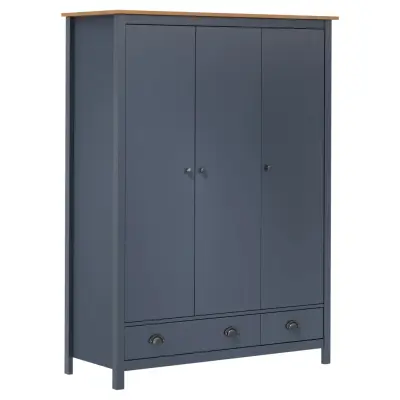 The Living Store Garderobna omara s 3 vrati Hill siva 127x50x170 cm borovina - Garderobna Omara