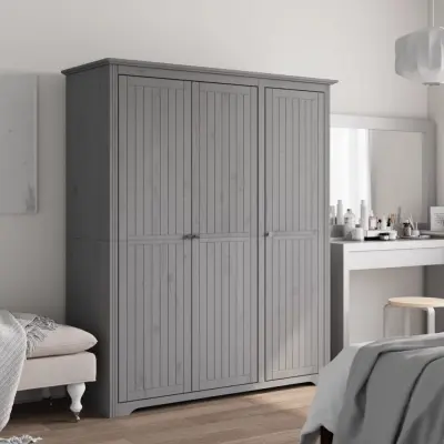The Living Store Garderobna omara BODO siva 146x53,5x173 cm trdna borovina - Garderobna Omara