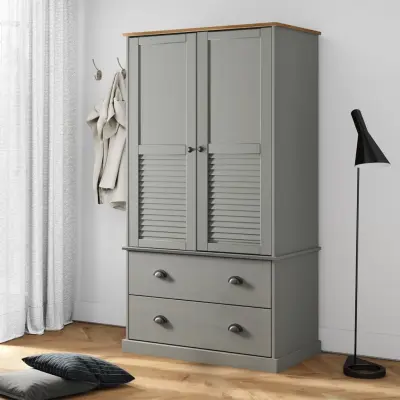 The Living Store Garderobna omara VIGO siva 90x55x176 cm trdna borovina - Garderobna Omara