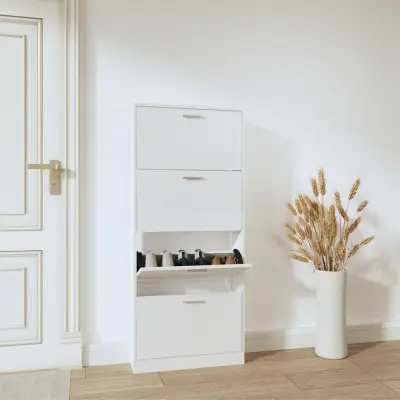 The Living Store Omarica za čevlje visok sijaj bela 59x17x150 cm inženirski les - Omarica Za Čevlje