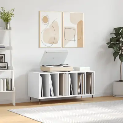 The Living Store Omarica za gramofonske plošče bela 100x38x48 cm inženirski les - Omarica Za Gramofonske Plošče