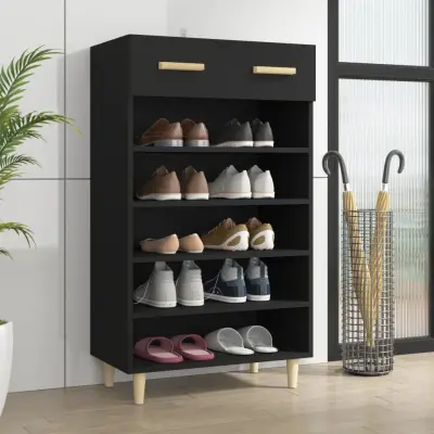 The Living Store Omarica za čevlje črna 60x35x105 cm konstruiran les - Omarica Za Za Čevlje
