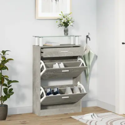The Living Store Omarica za čevlje betonsko siva 63x24x104 cm inženirski les - Omarica Za Čevlje