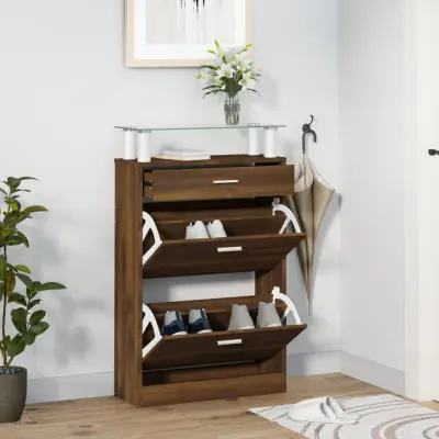 The Living Store Omarica za čevlje rjav hrast 63x24x104 cm inženirski les - Omarica Za Čevlje