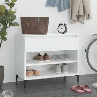 The Living Store Omarica za čevlje visok sijaj bela 70x36x60 cm inženirski les - Omarica Za Čevlje