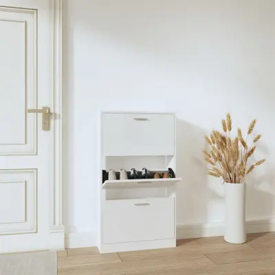 The Living Store Omarica za čevlje visok sijaj bela 59x17x108 cm inženirski les - Omarica Za Čevlje