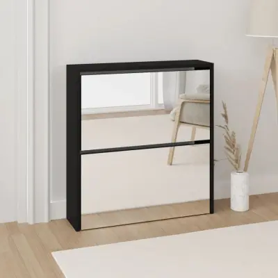 The Living Store Omarica za čevlje z ogledalom 2-nadstropna črna 63x17x67 cm - Omarica Za Čevlje