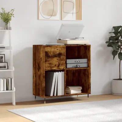 The Living Store Omarica za gramofonske plošče dim. hrast 84,5x38x89 cm inž. les - Omarica Za Gramofonske Plošče