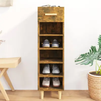 The Living Store Omarica za čevlje dimljeni hrast 30x35x105 cm konstruiran les - Omarica Za Čevlje