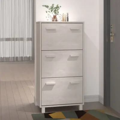 The Living Store Omara za čevlje HAMAR bela 59,5x35x117 cm trdna borovina - Omara Za Čevlje