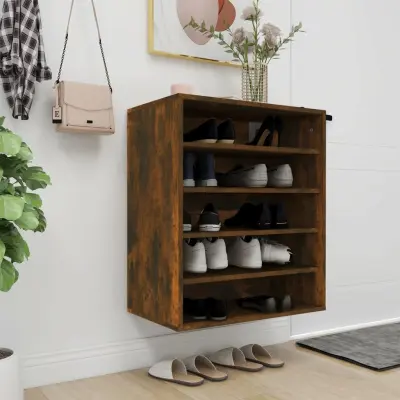 The Living Store Omarica za čevlje dimljeni hrast 60x35x70 cm konstruiran les - Omarica Za Čevlje